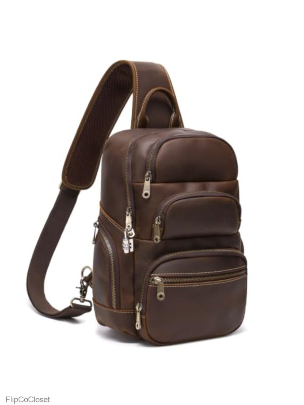 Full Grain Leather Sling Bag for Men with Combination Lock Crossbody